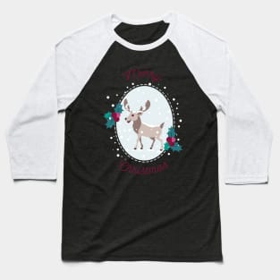 Merry Christmas - Moose and snow Baseball T-Shirt